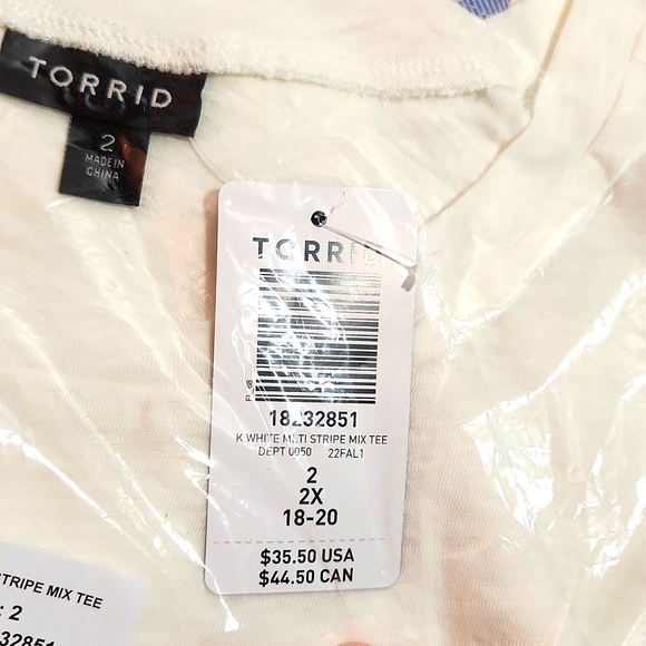❤️NWT VINTAGE TORRID TEE PASTEL STRIPES WHITE CLIP DOT BABYDOLL DOLMAN PLUS SIZE - Picture 6 of 9